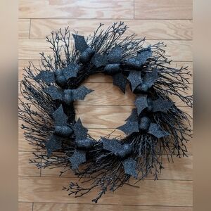 Glistening Black Bat Wreath for Halloween